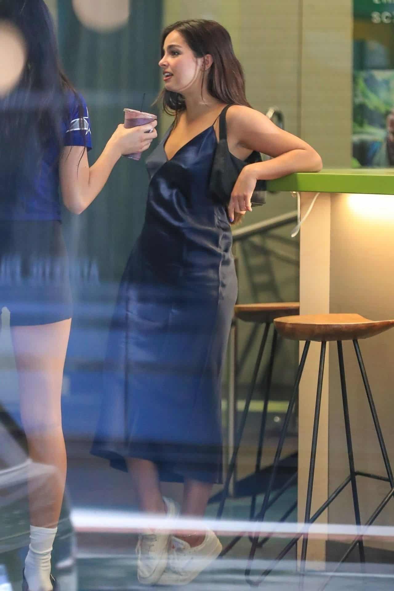Addison Rae Steps Out in a Blue Dress and Stops by Earthbar for a Smoothie