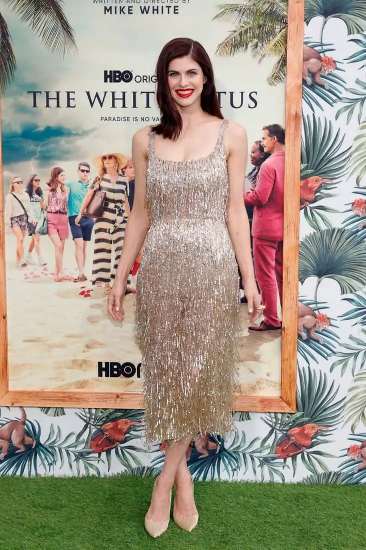 Alexandra Daddario Amazes in Gold Dress at the Premiere of The White Lotus