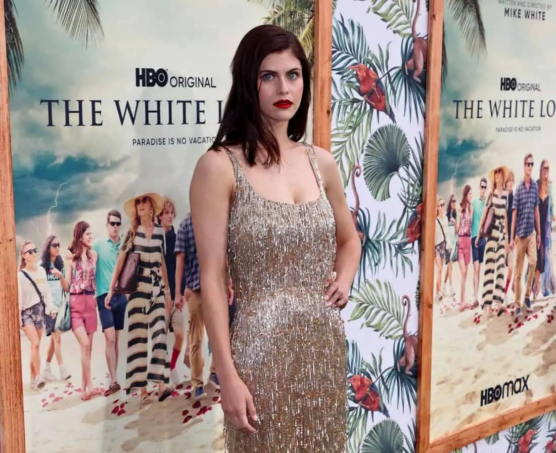 Alexandra Daddario Amazes in Gold Dress at the Premiere of The White Lotus