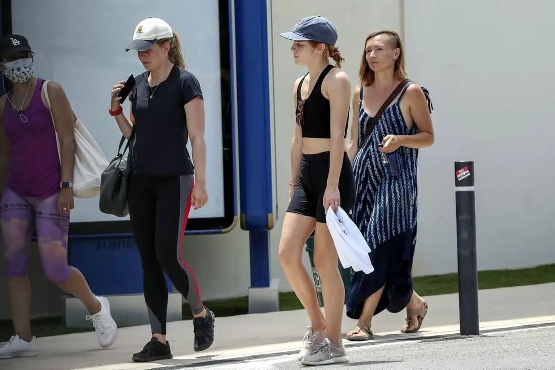 Emma Watson Plays the Padel in a Black Sports Bra and Matching Shorts