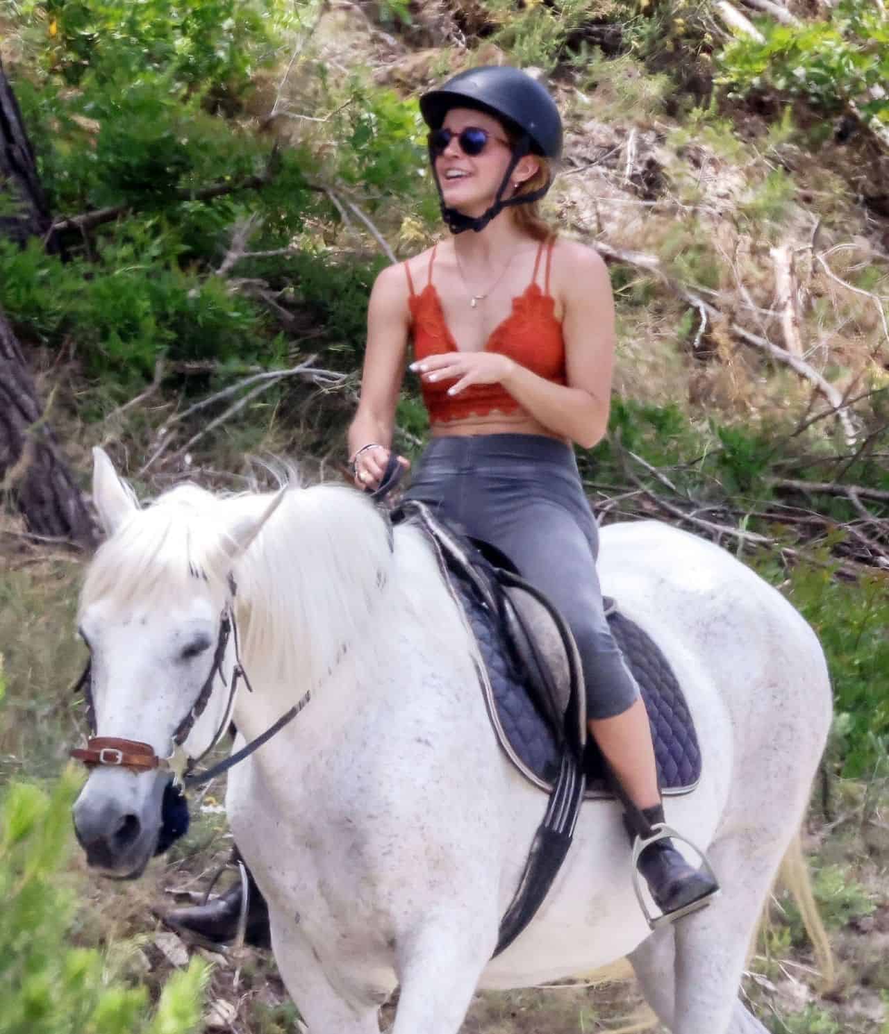 Emma Watson Wore a Lace Bralette as She was on a Horseback Ride in Ibiza
