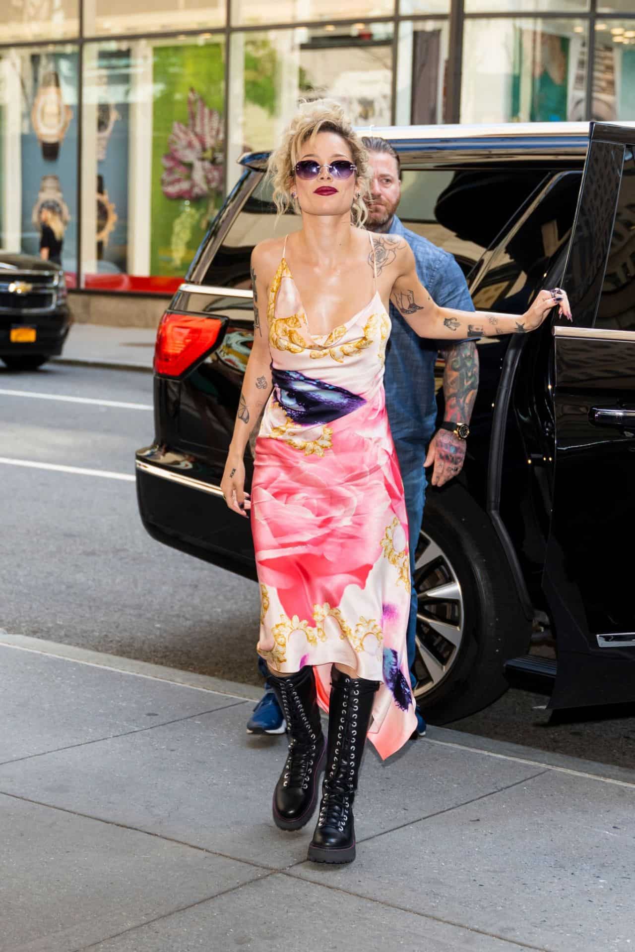 Halsey Radiated Beauty in a Floral Print Summer Dress Outside her Hotel
