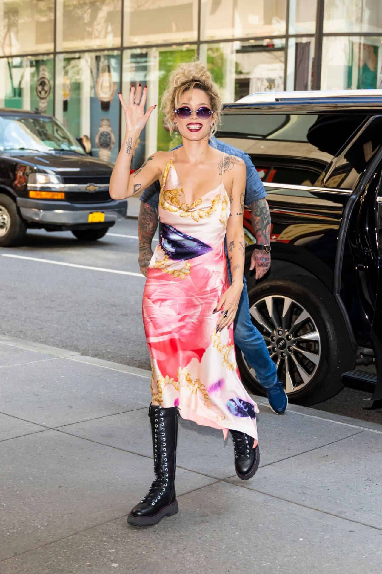 Halsey Radiated Beauty in a Floral Print Summer Dress Outside her Hotel