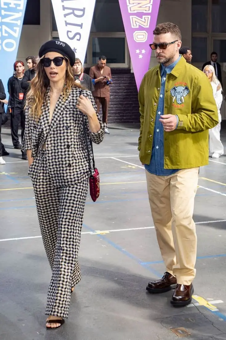 Jessica Biel and Justin Timberlake at the Kenzo Show at Paris Fashion Week 2022