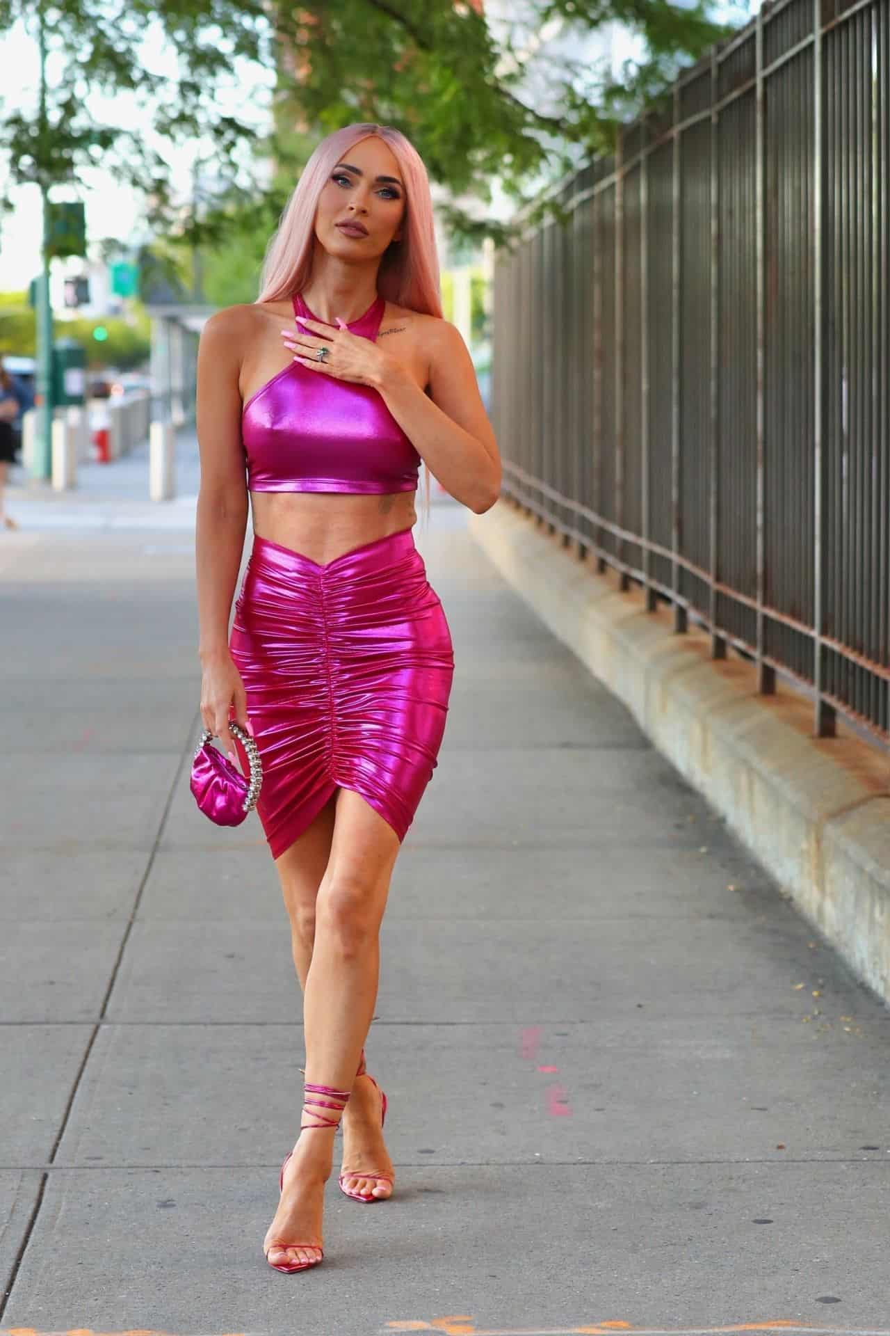 Megan Fox is a Real Barbie Girl in a Hot Metallic Pink Dress