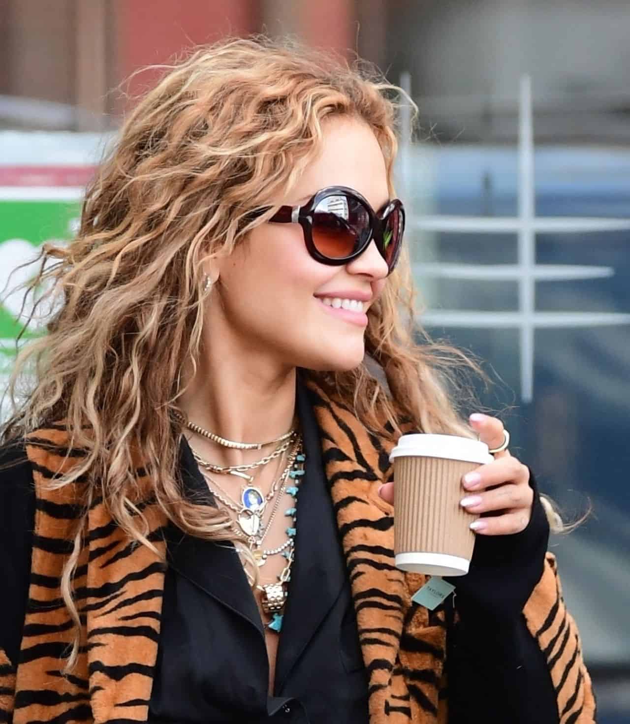 Rita Ora Looks Fiercely Chic in a Tiger Print Jacket at the London Heliport