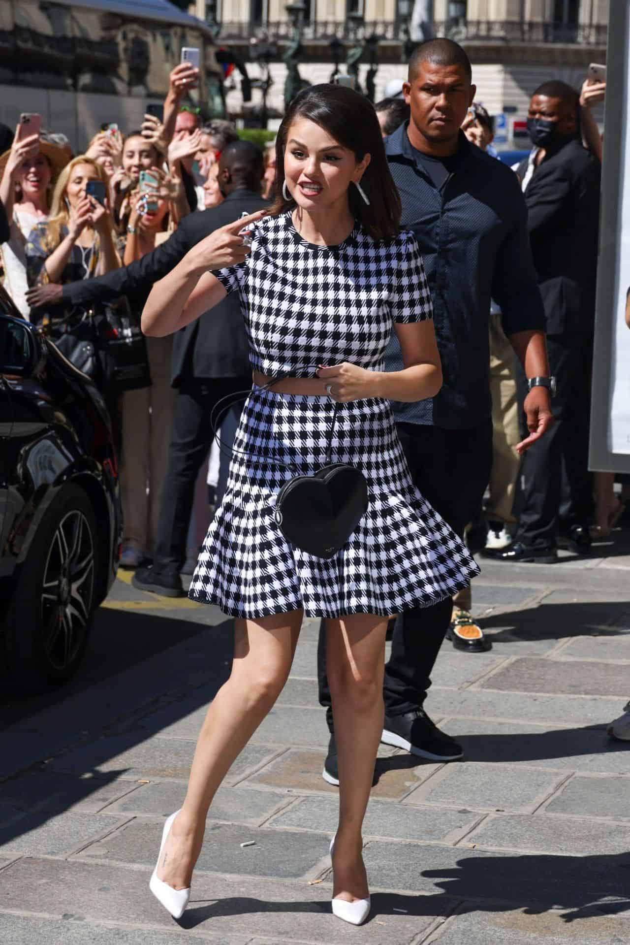 Selena Gomez Shines in a Matching Black and White Checkered Set in Paris
