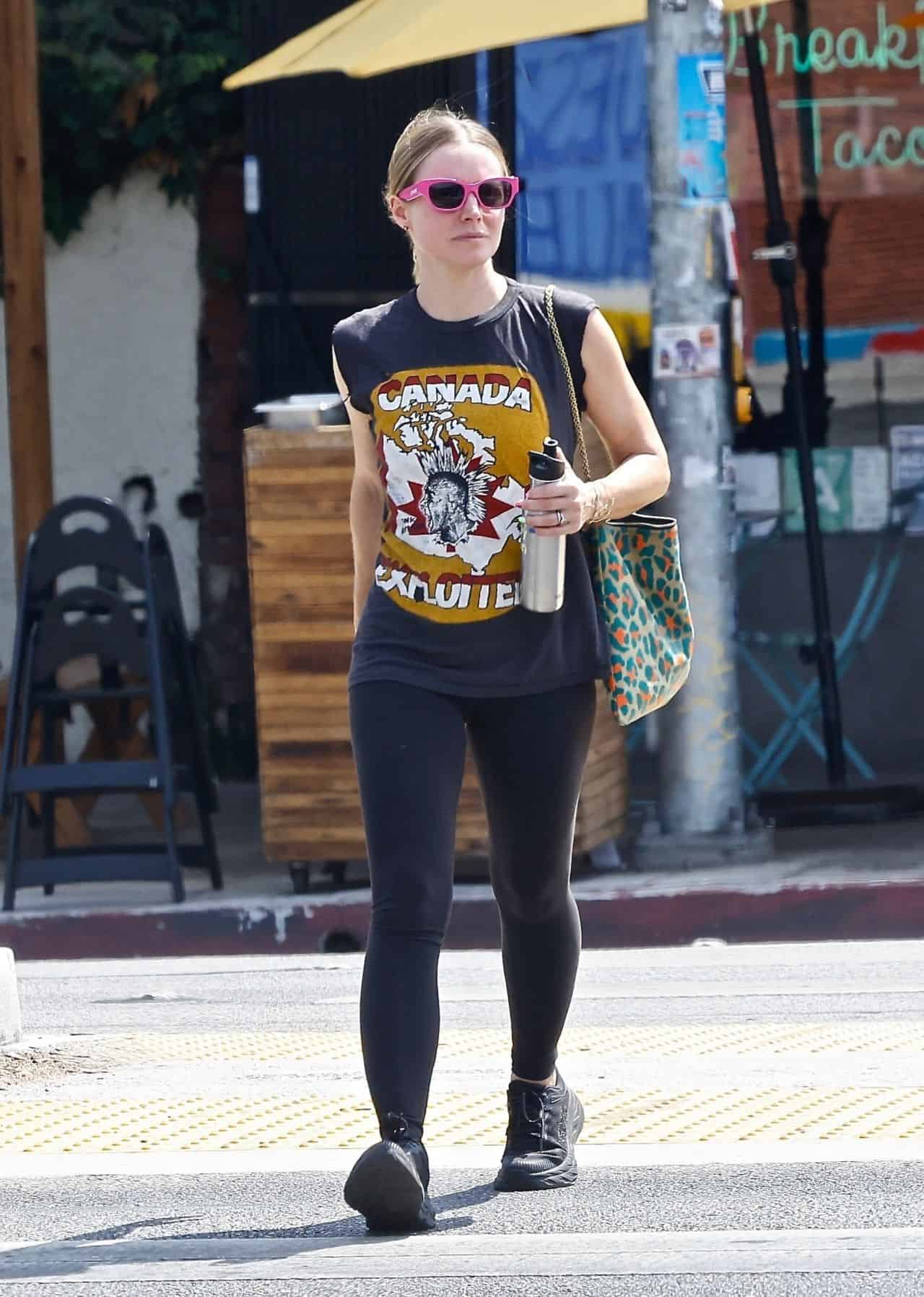 Kristen Bell is Seen Rocking a Black Punk T-shirt after Lunch in Los Feliz