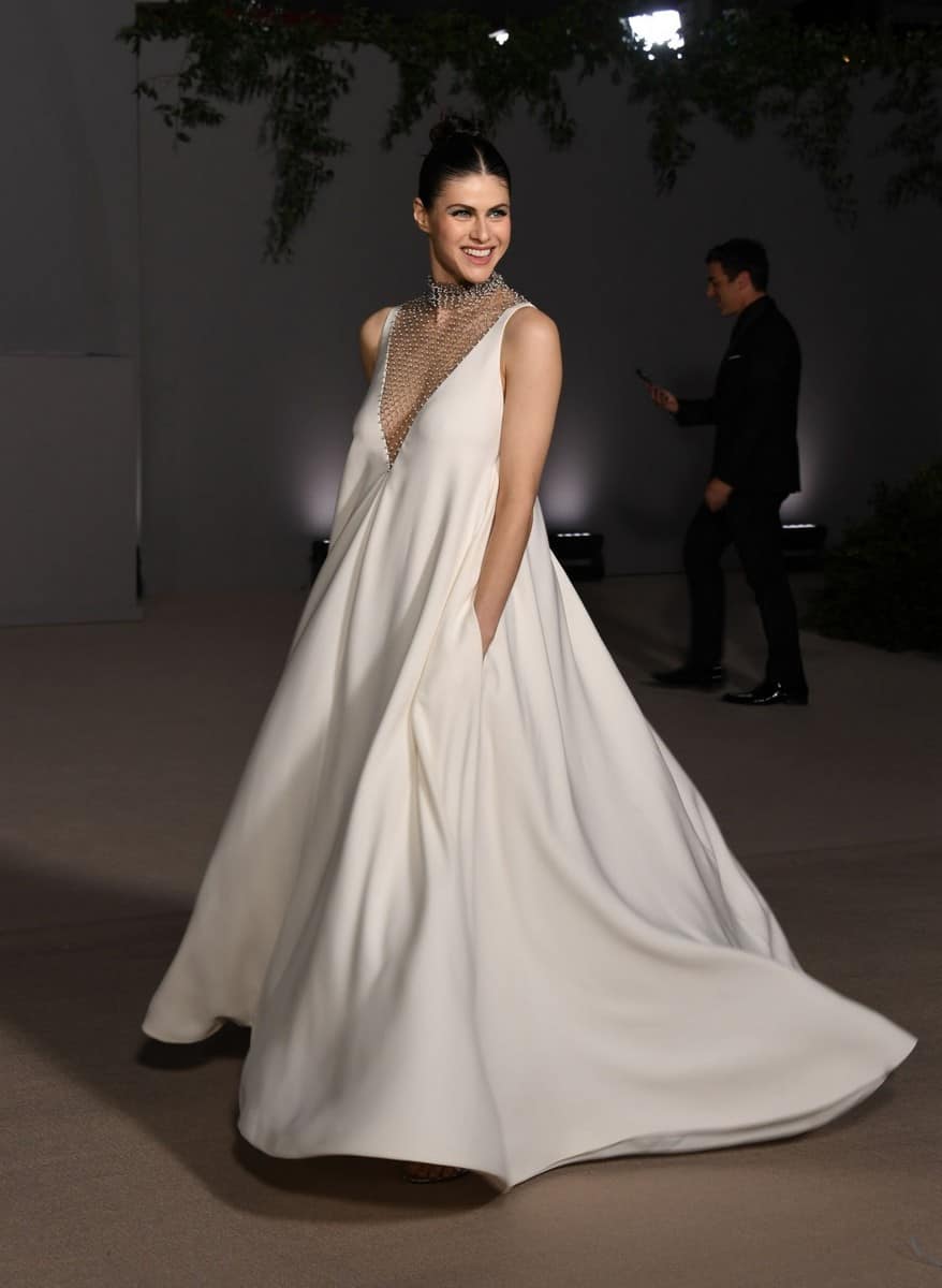 Alexandra Daddario Modeled a Gown with a Pearl Top at the Academy Museum Gala in Los Angeles