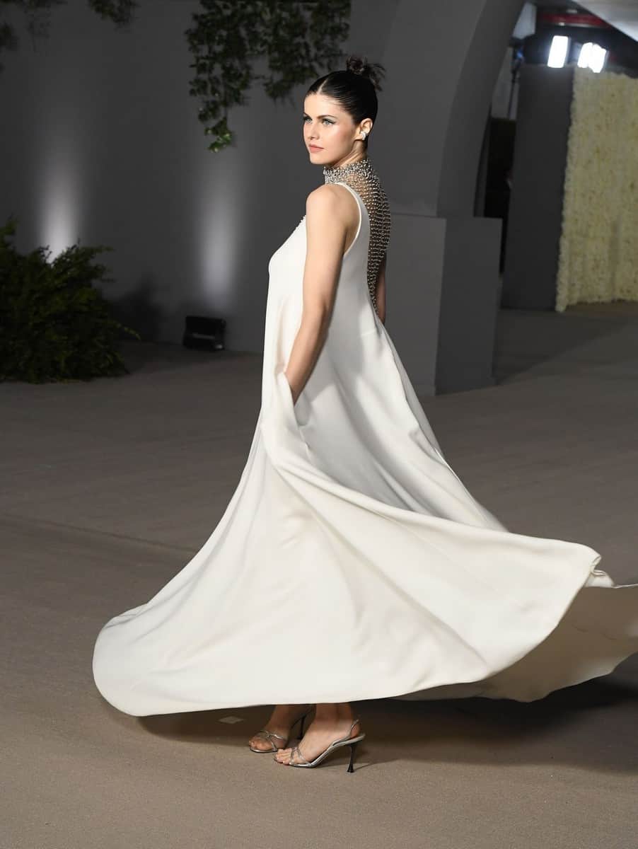 Alexandra Daddario Modeled a Gown with a Pearl Top at the Academy Museum Gala