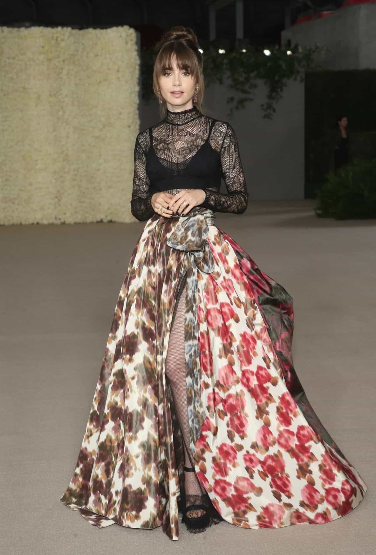 Lily Collins Put on a Leggy Display in Dior Skirt at Academy Museum Gala