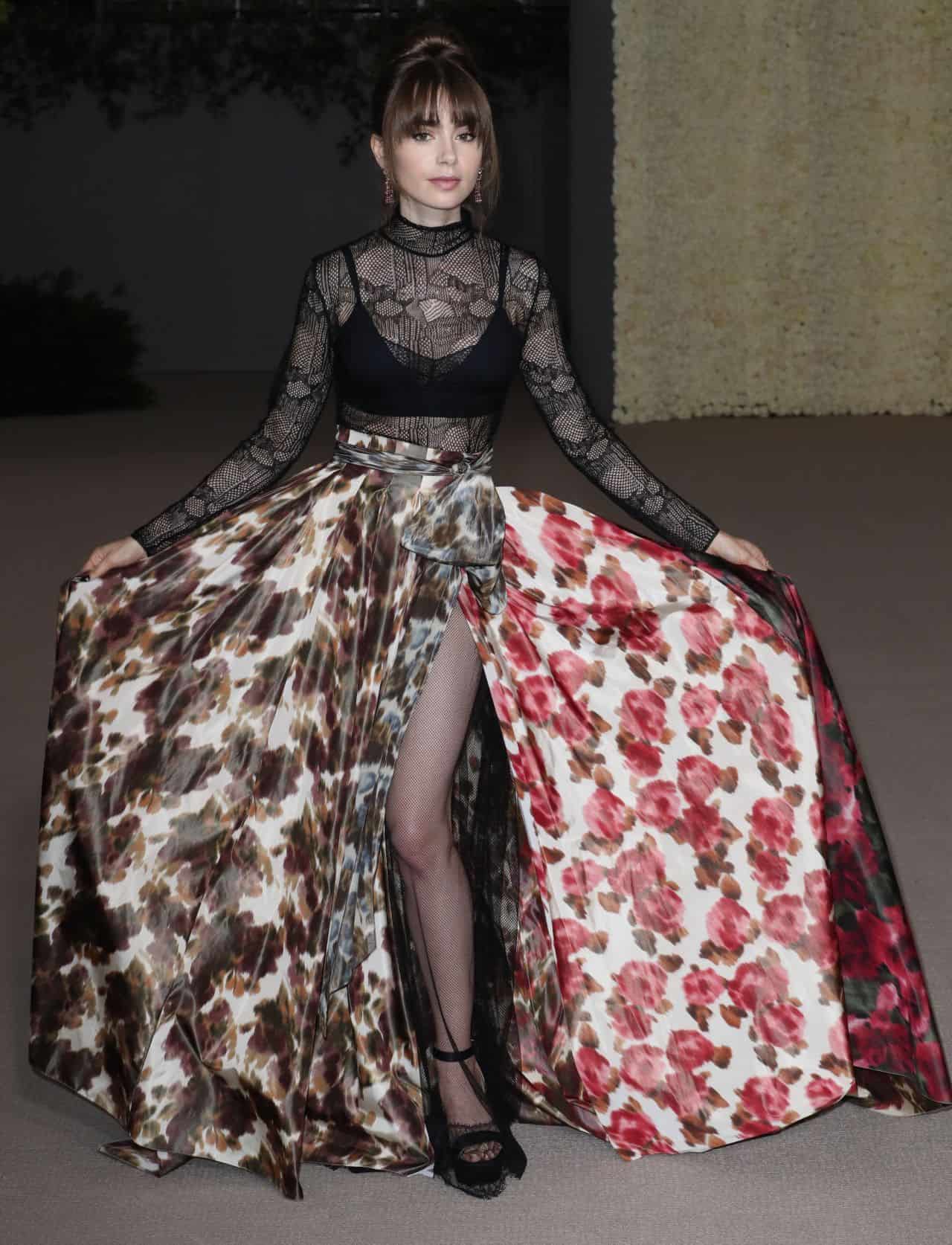 Lily Collins Put on a Leggy Display in Dior Skirt at Academy Museum Gala
