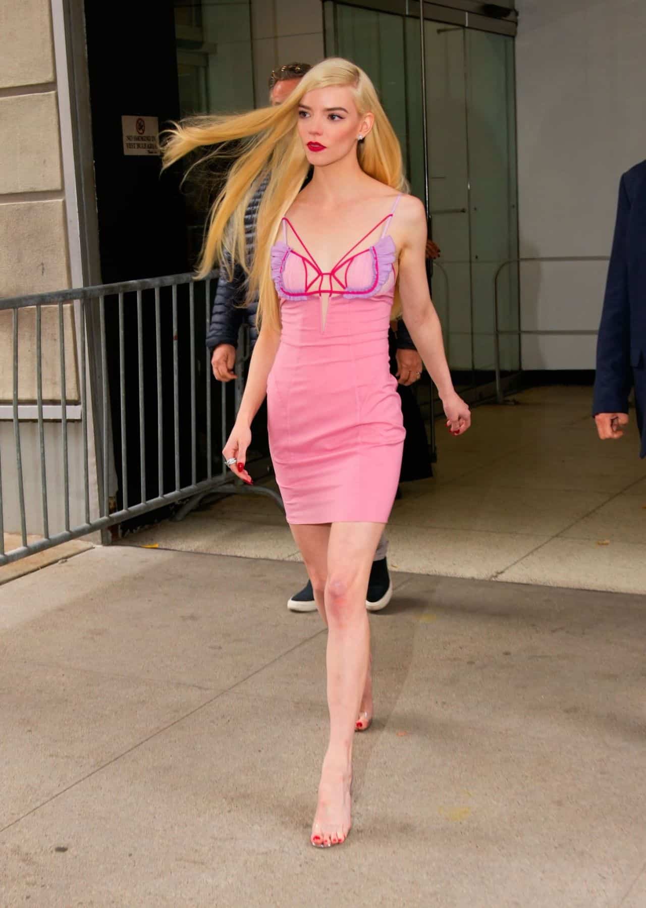 Anya Taylor-Joy Rocks a Daring Pink Mini Dress while Leaving CBS Studios