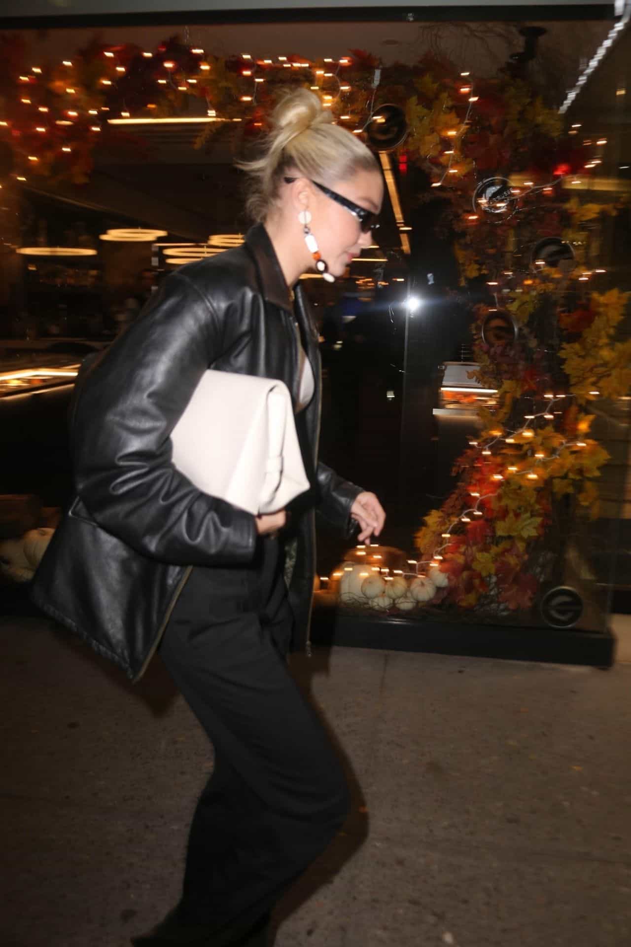 Gigi Hadid Looks Chic in All Black and White for Dinner at Caviar Russe