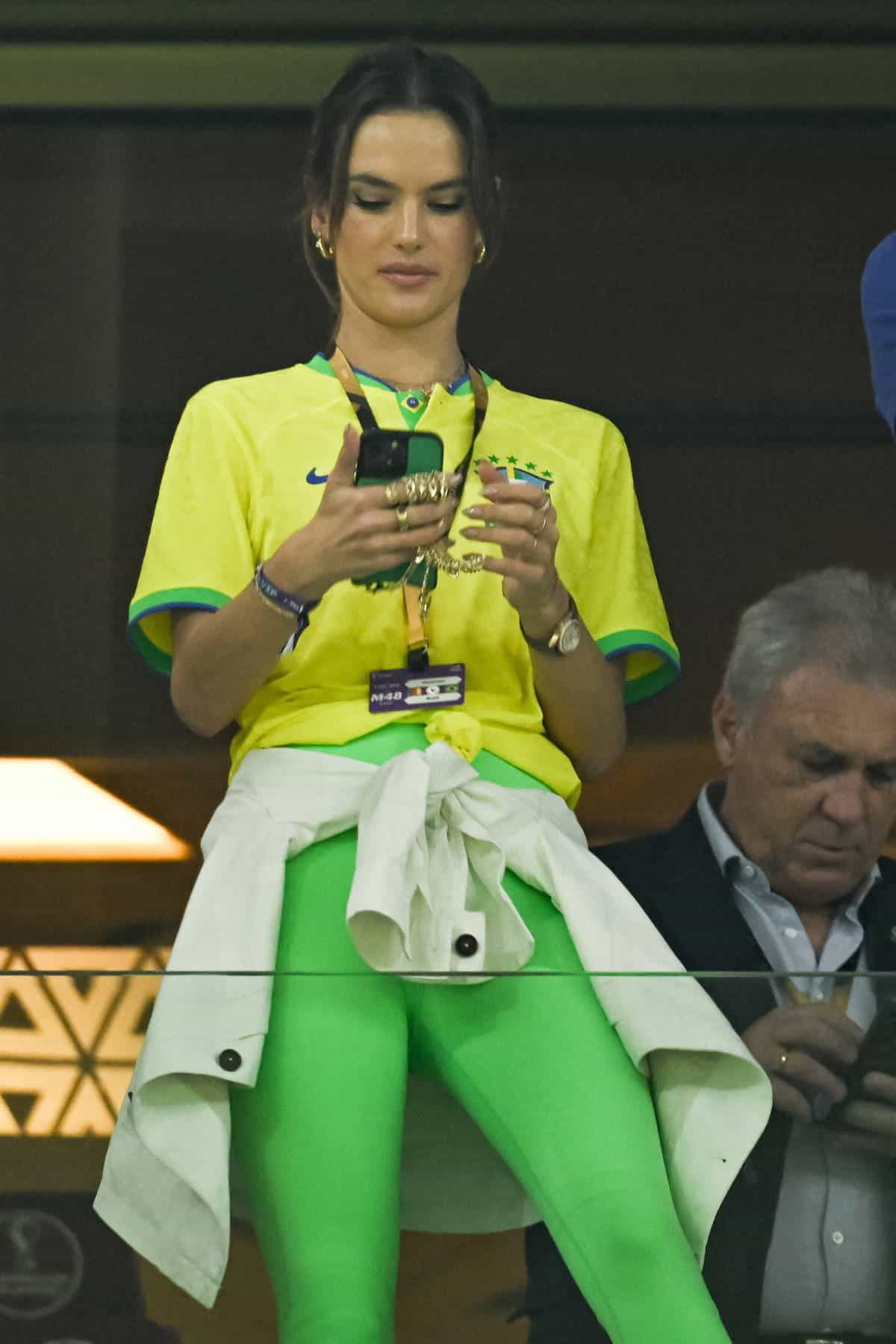 Alessandra Ambrosio in Yellow and Green Proudly Cheering on Brazil in Qatar