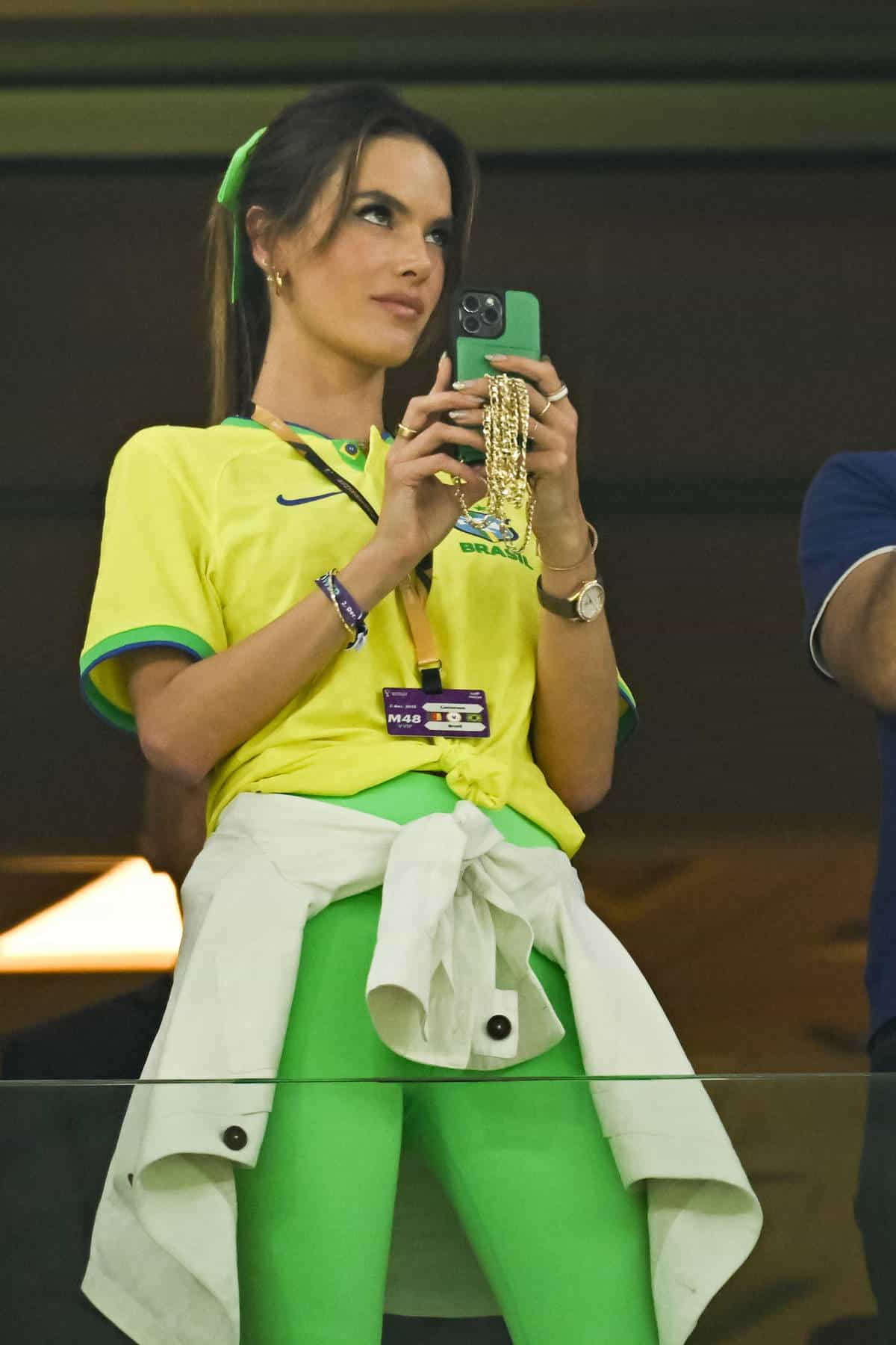 Alessandra Ambrosio in Yellow and Green Proudly Cheering on Brazil in Qatar