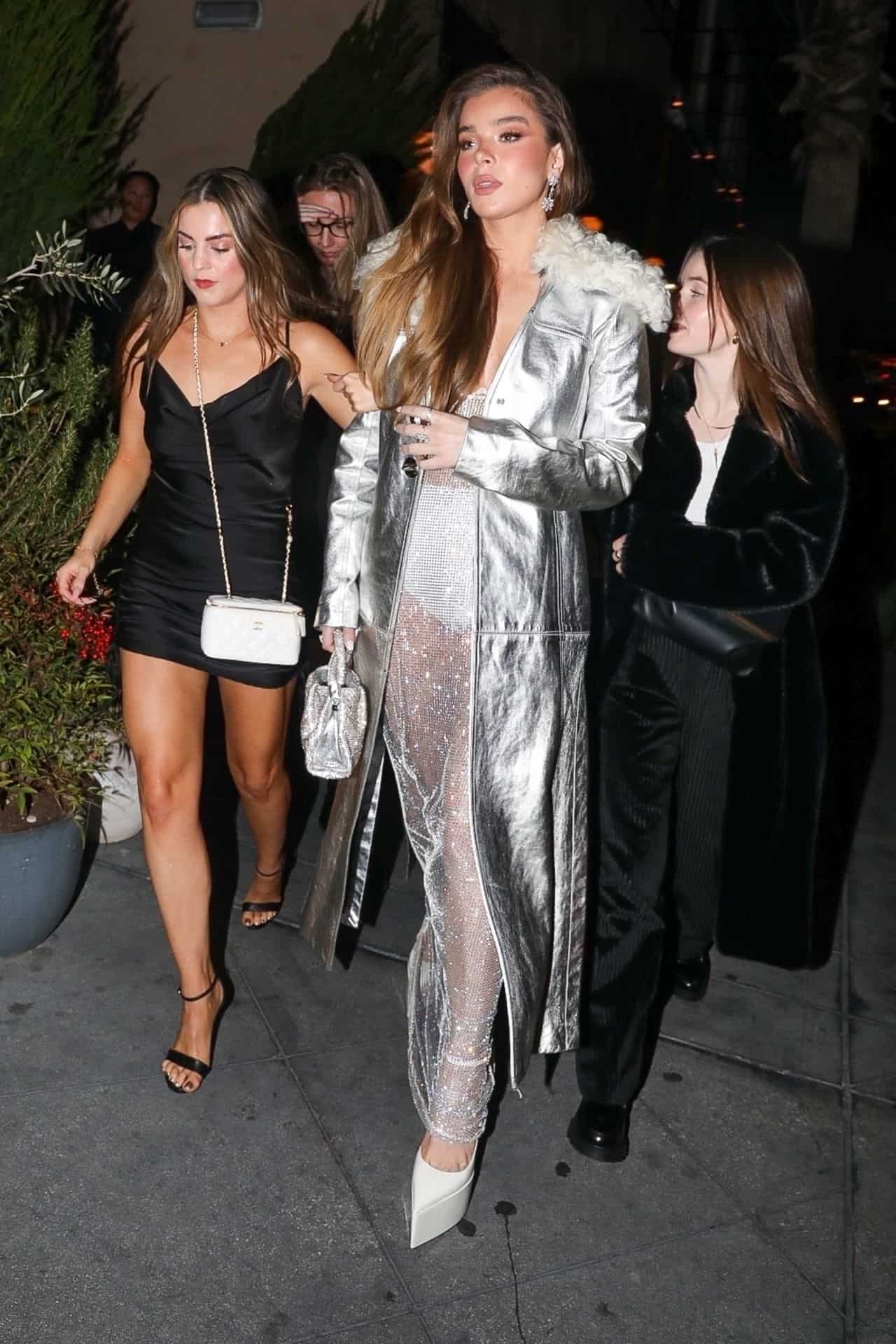 Hailee Steinfeld in a Sheer Silver Dress Celebrating her 26th Birthday
