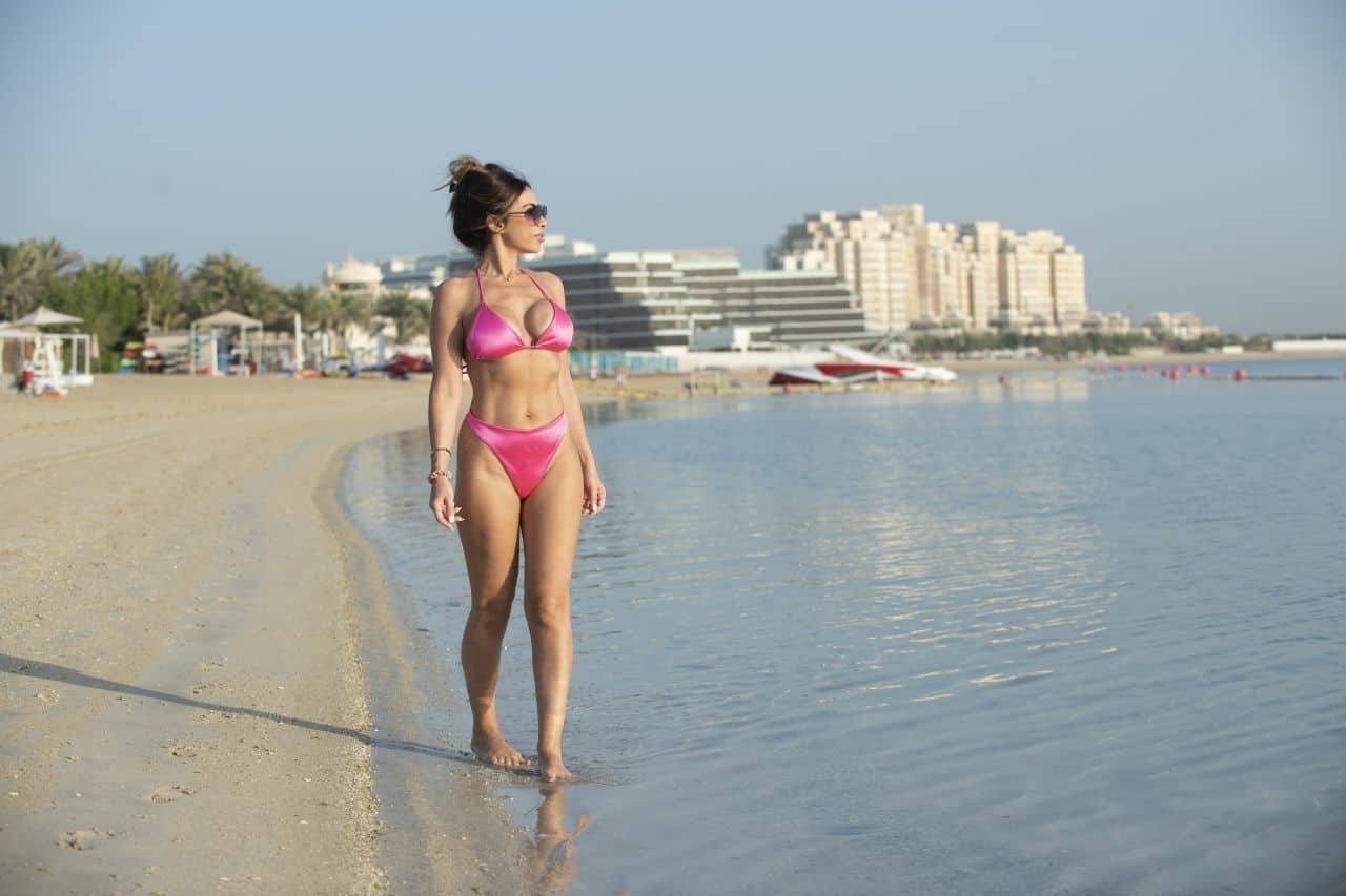 Francine Lewis Flaunts her Figure in a Pink Bikini in Dubai