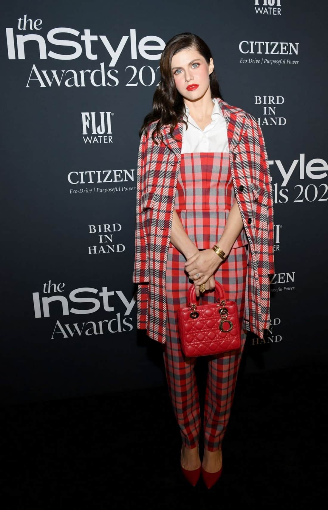 Alexandra Daddario Looks Chic in Red Plaid Set at InStyle Awards