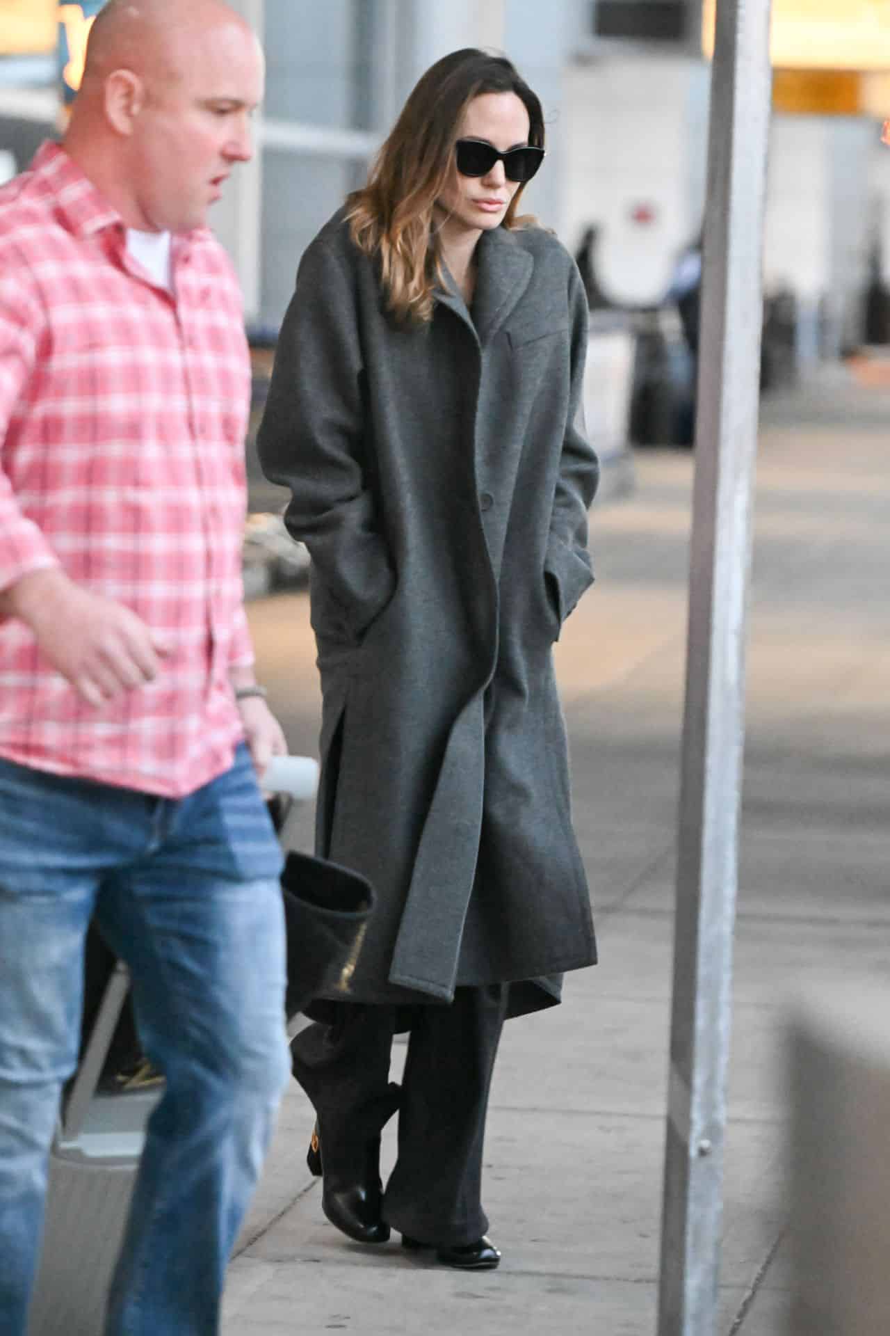 Angelina Jolie Nails the Chic Travel Look in Grey Wool Coat