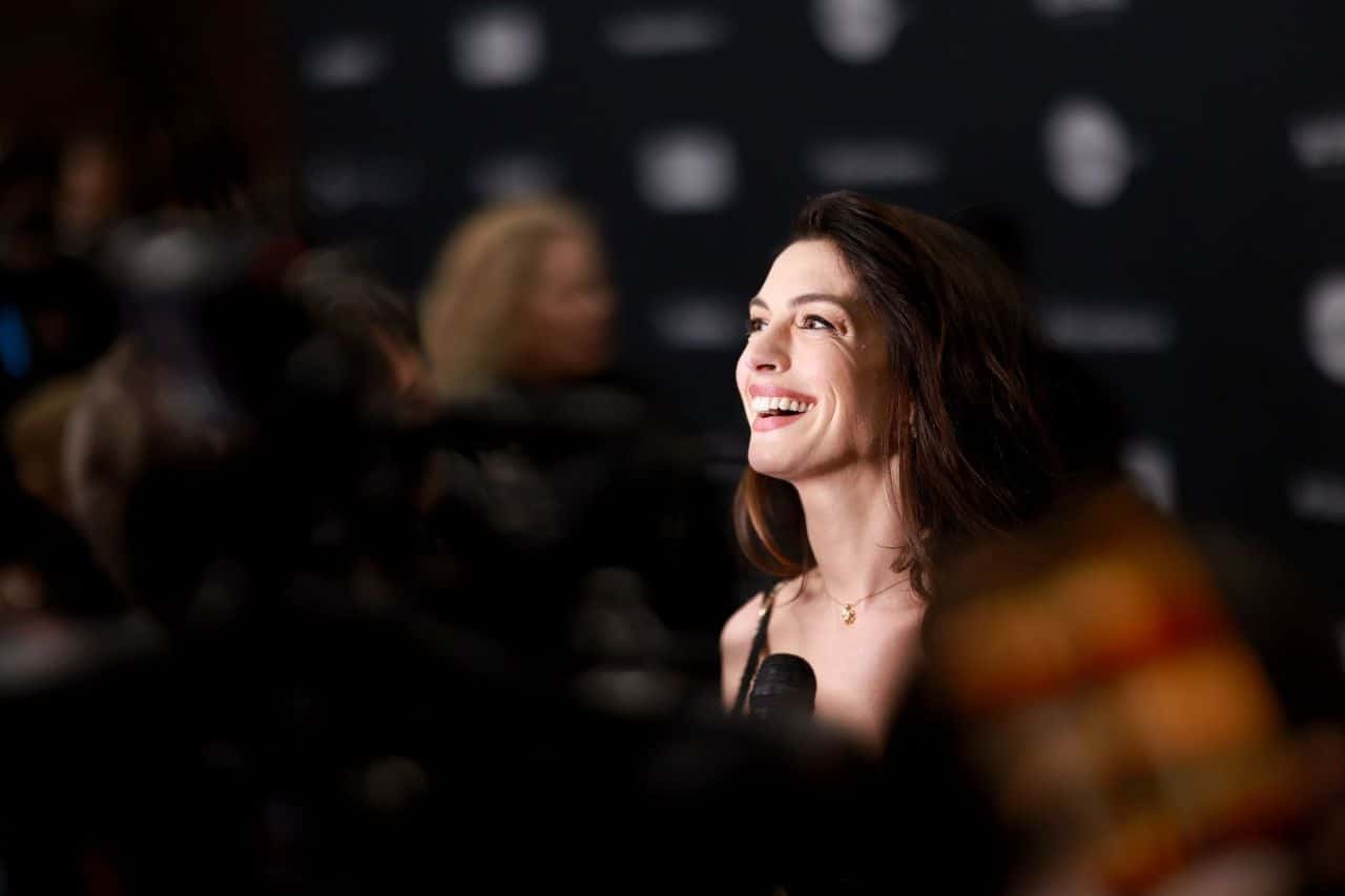 Anne Hathaway in Black Lace Dress at Sundance "Eileen" Premiere