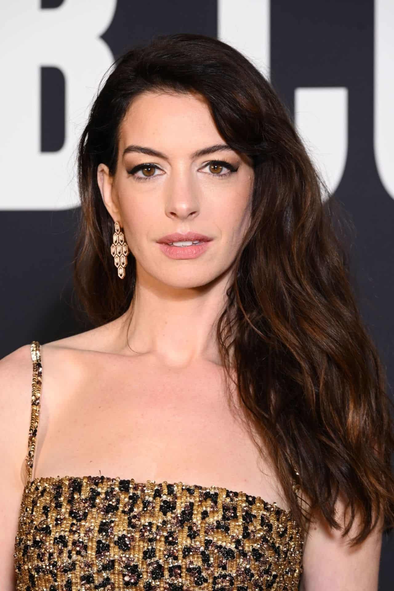 Anne Hathaway in Leopard-Print Outfit at Valentino Haute Couture Show 2023