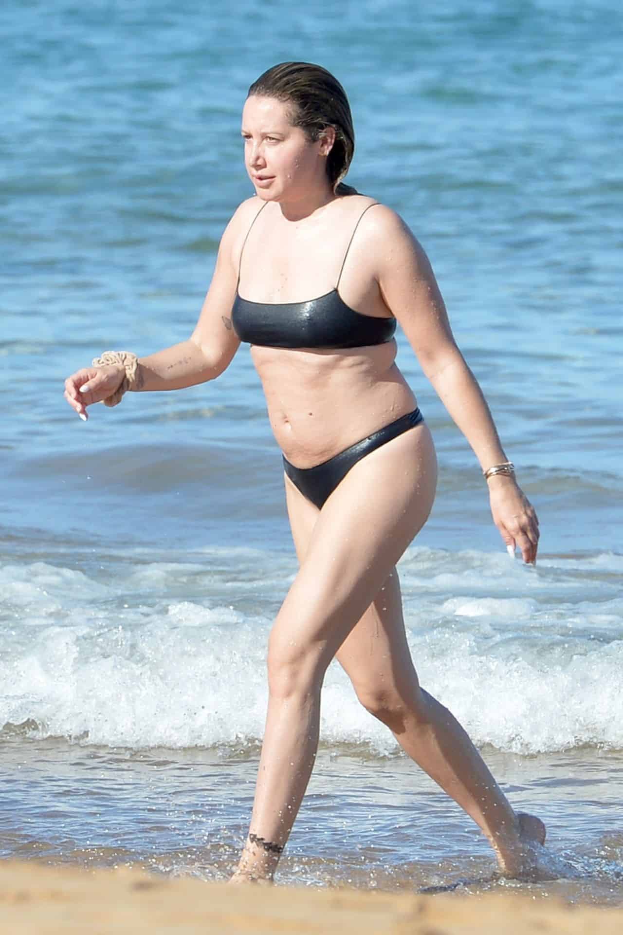 Ashley Tisdale Hits the Beach in a Black Bikini on Maui