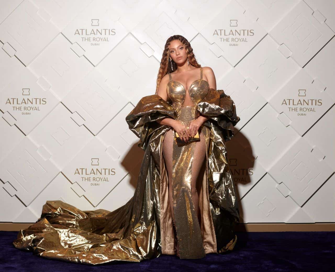 Beyonce Shines in Gold Gown at Dubai's Atlantis The Royal Hotel Opening