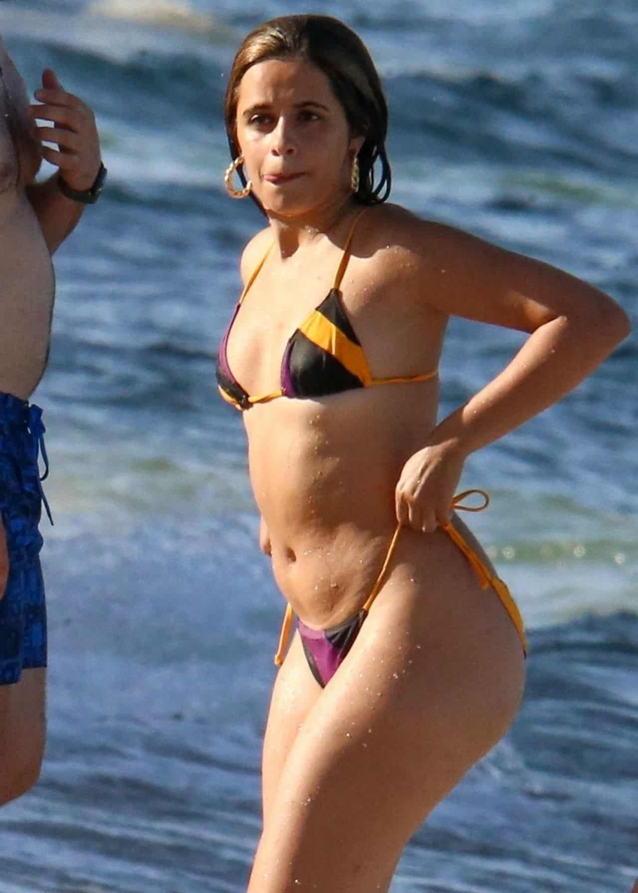 Camila Cabello in a Colorful Chic Bikini on the Beach in Coral Gables
