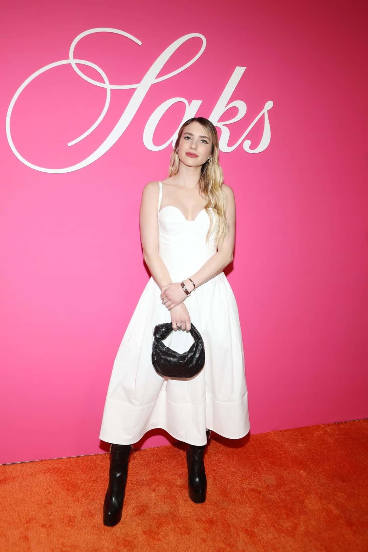 Emma Roberts in White Sundress and Edgy Booties at NYFW Kickoff Party