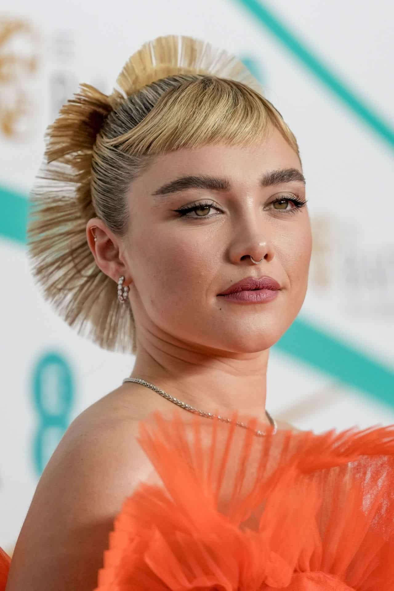 Florence Pugh in the Orange Gown at EE BAFTA Film Awards 2023 in London