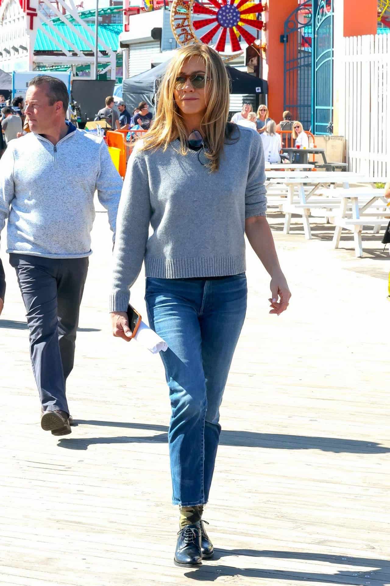 Jennifer Aniston Nails Chic Casual Style on Set of "The Morning Show"