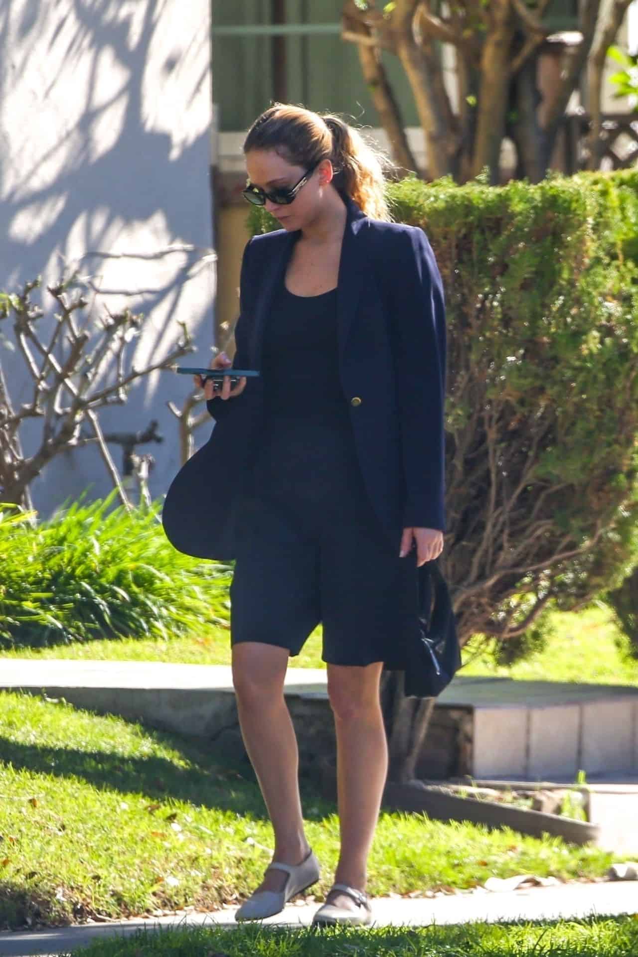 Jennifer Lawrence Looks Business-like in a Navy Suit in Beverly Hills