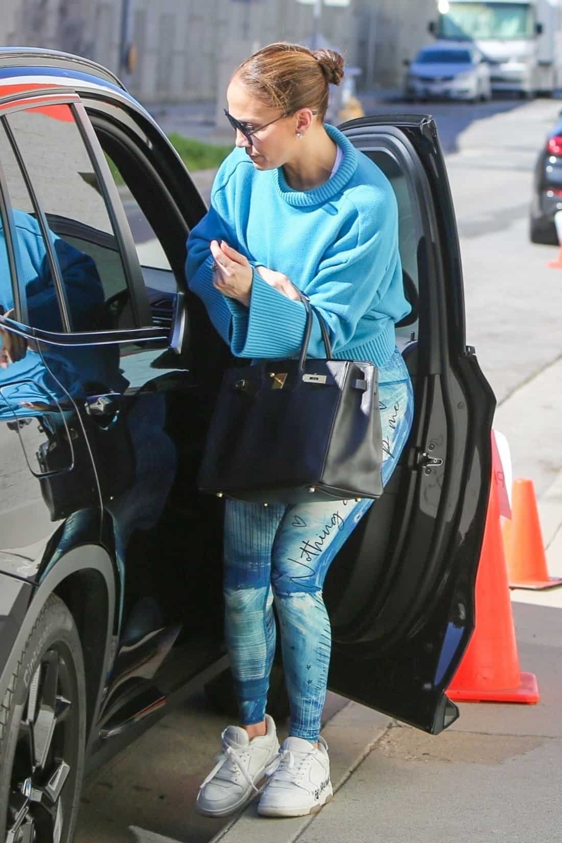 Jennifer Lopez Stuns in Blue Sweater and Leggings for LA Studio Visit