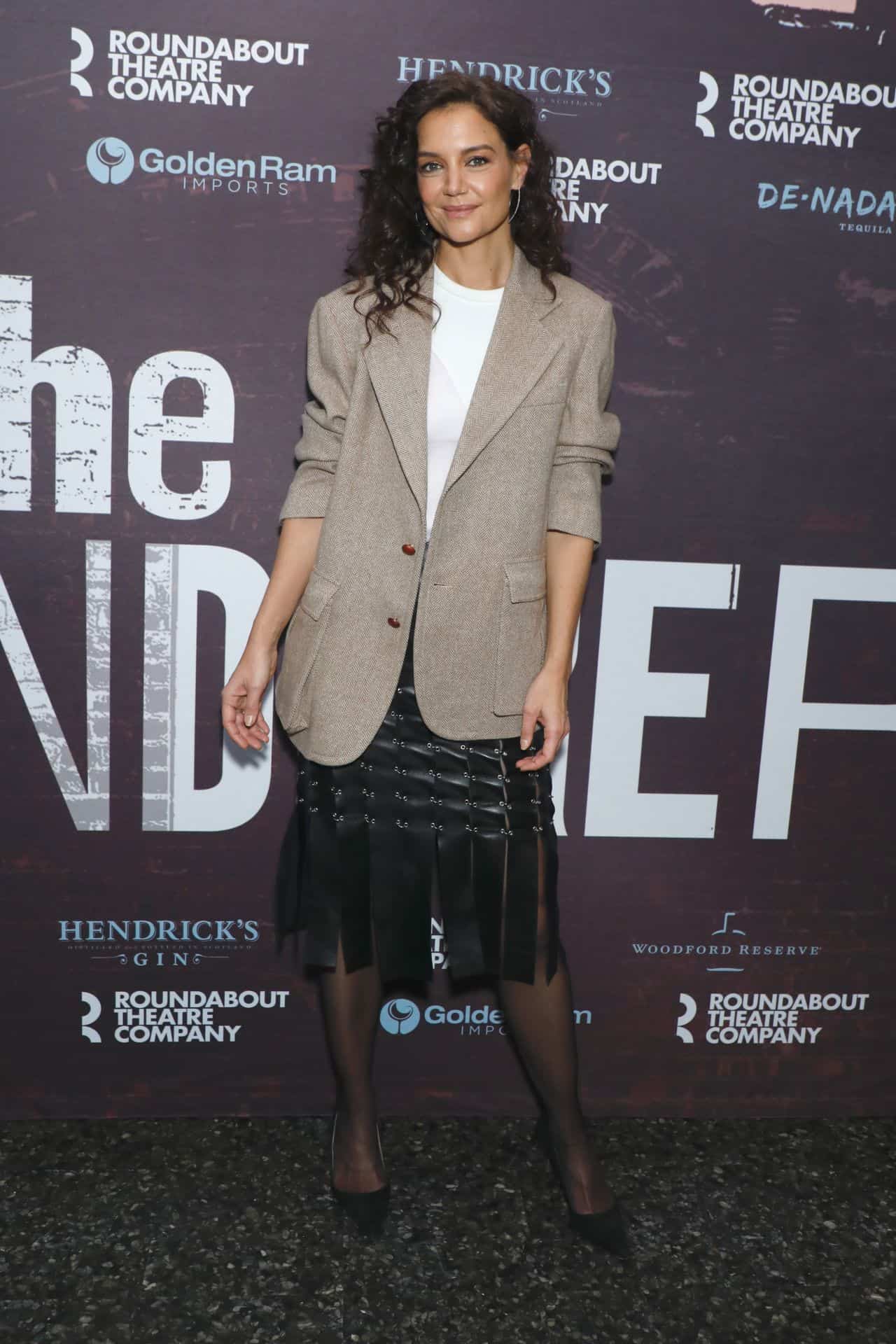 Katie Holmes in Leather Skirt at The Wanderers’ Off-Broadway Premiere