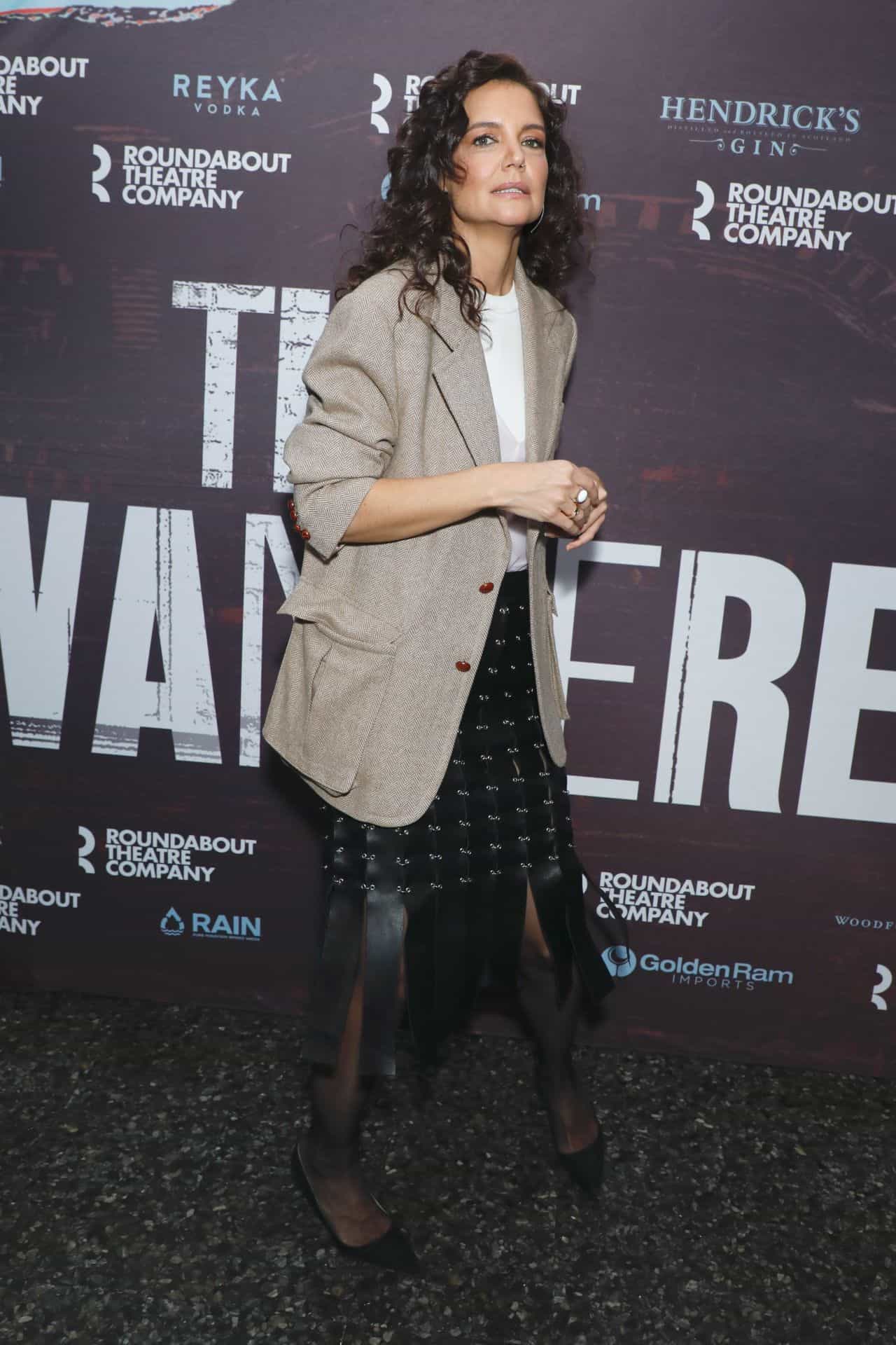Katie Holmes in Leather Skirt at The Wanderers' Off-Broadway Premiere