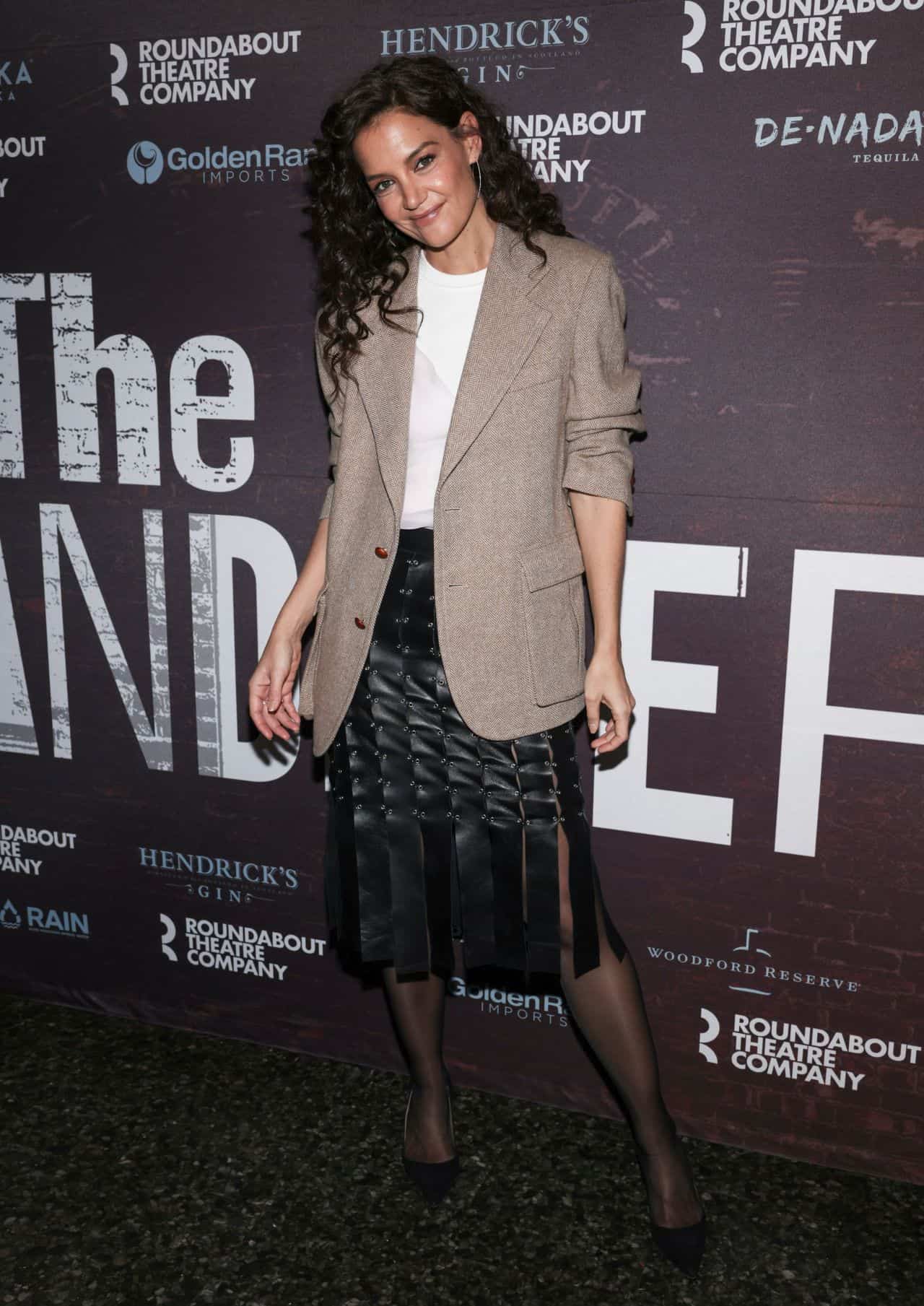 Katie Holmes in Leather Skirt at The Wanderers' Off-Broadway Premiere