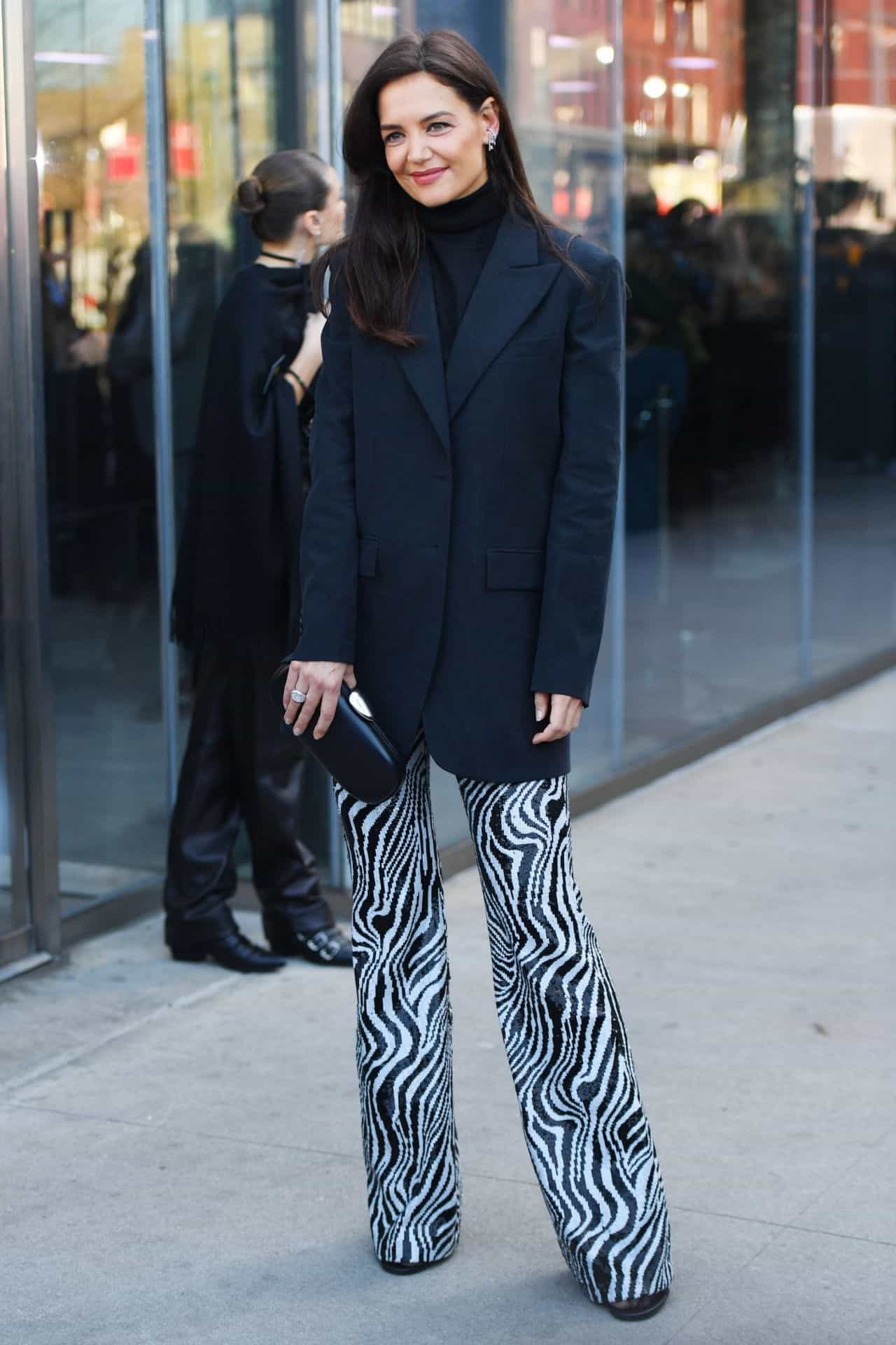 Katie Holmes Stuns in Zebra-Print Pants at Michael Kors NYFW Show