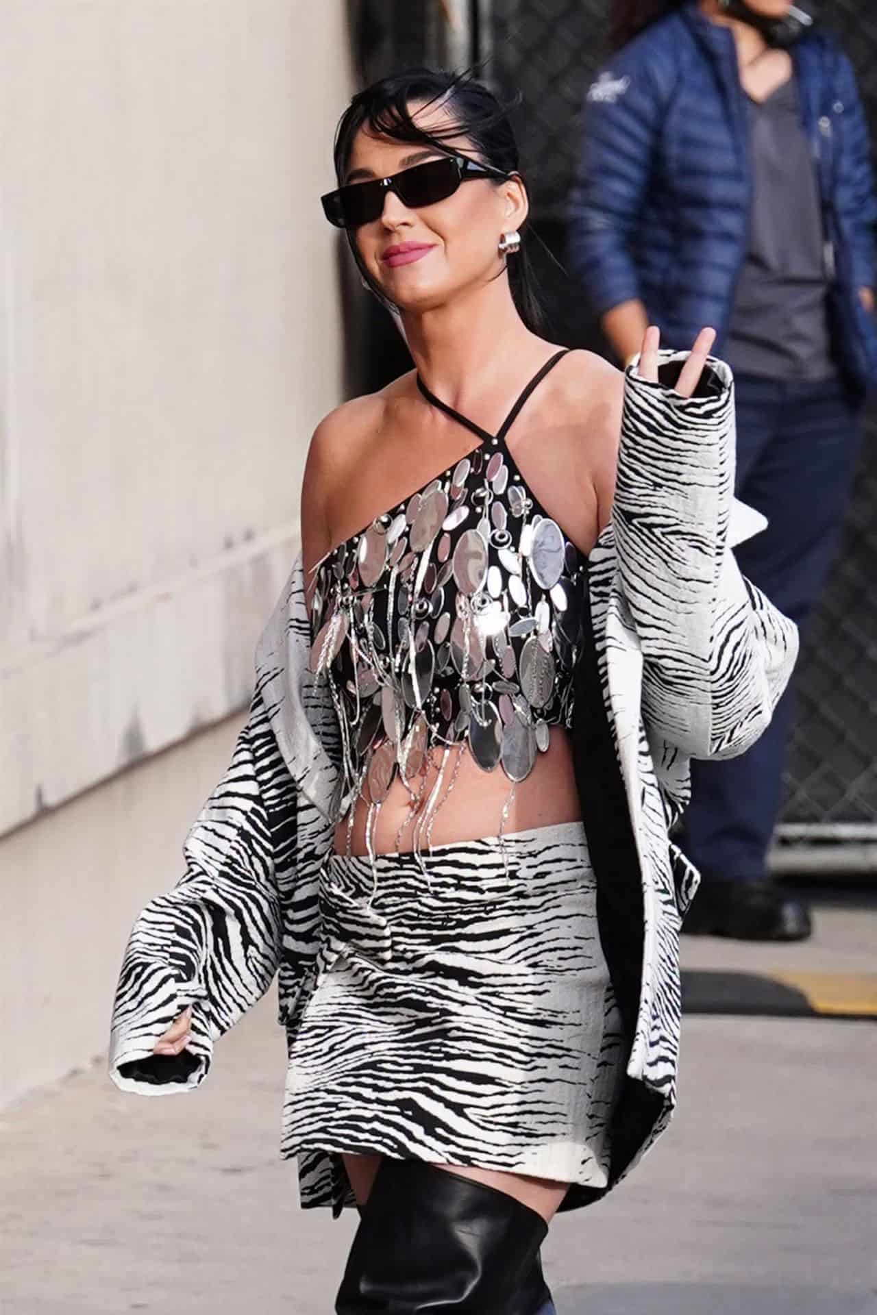 Katy Perry Shines in Sparkling Crop Top at Jimmy Kimmel Live Studio