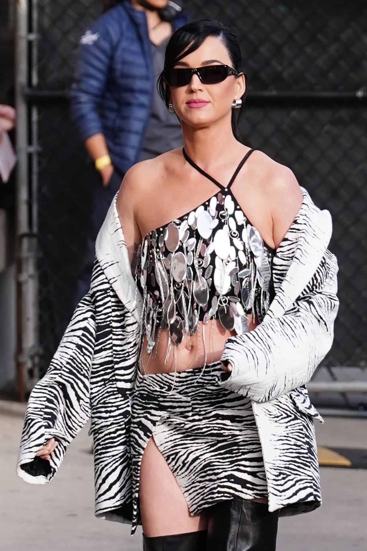 Katy Perry Shines in Sparkling Crop Top at Jimmy Kimmel Live Studio