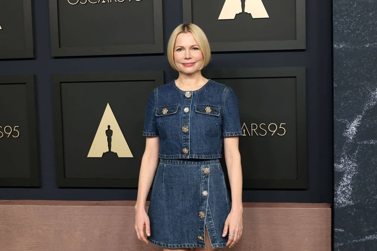 Michelle Williams in Double Denim and Chic Pumps at Oscars Luncheon