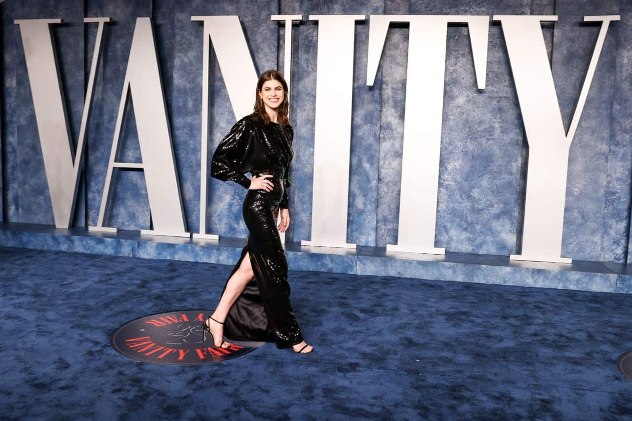 Alexandra Daddario in a Black Dress at the 2023 Vanity Fair Oscars Party