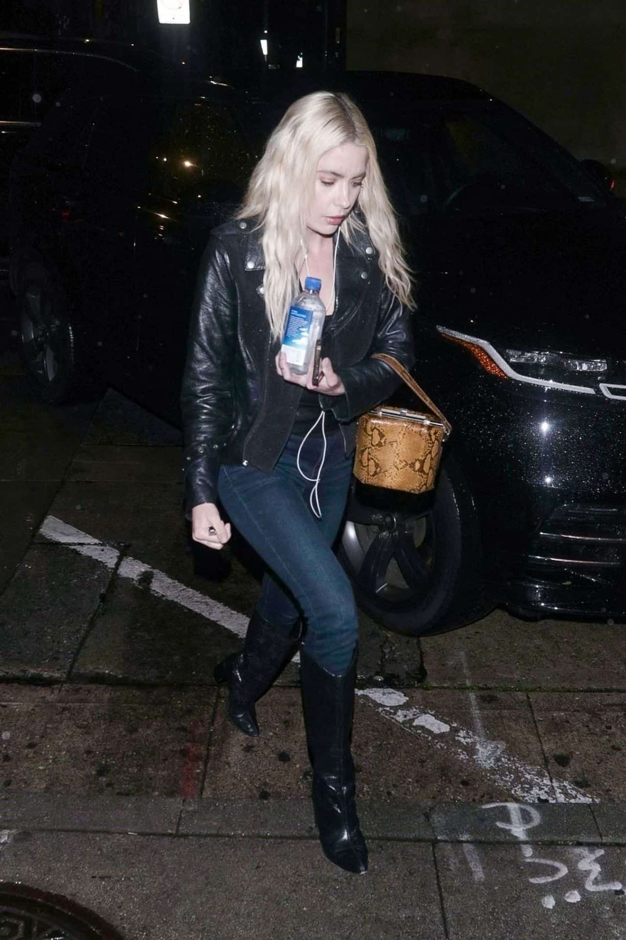 Ashley Benson Stuns in a Motorcycle Jacket and Jeans at Dinner at Craig's