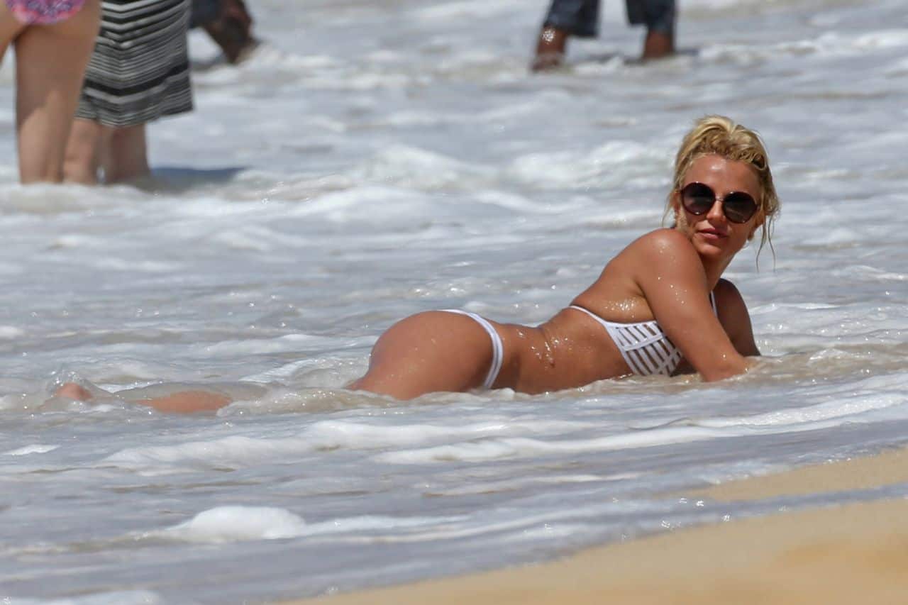 Britney Spears Turns Heads in a White Bikini with Cutouts on Hawaii