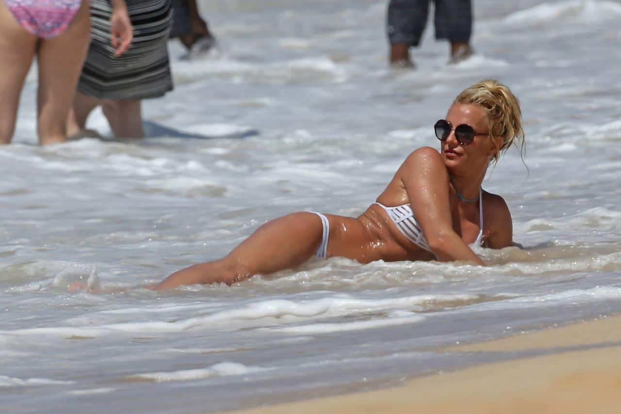 Britney Spears Turns Heads in a White Bikini with Cutouts on Hawaii