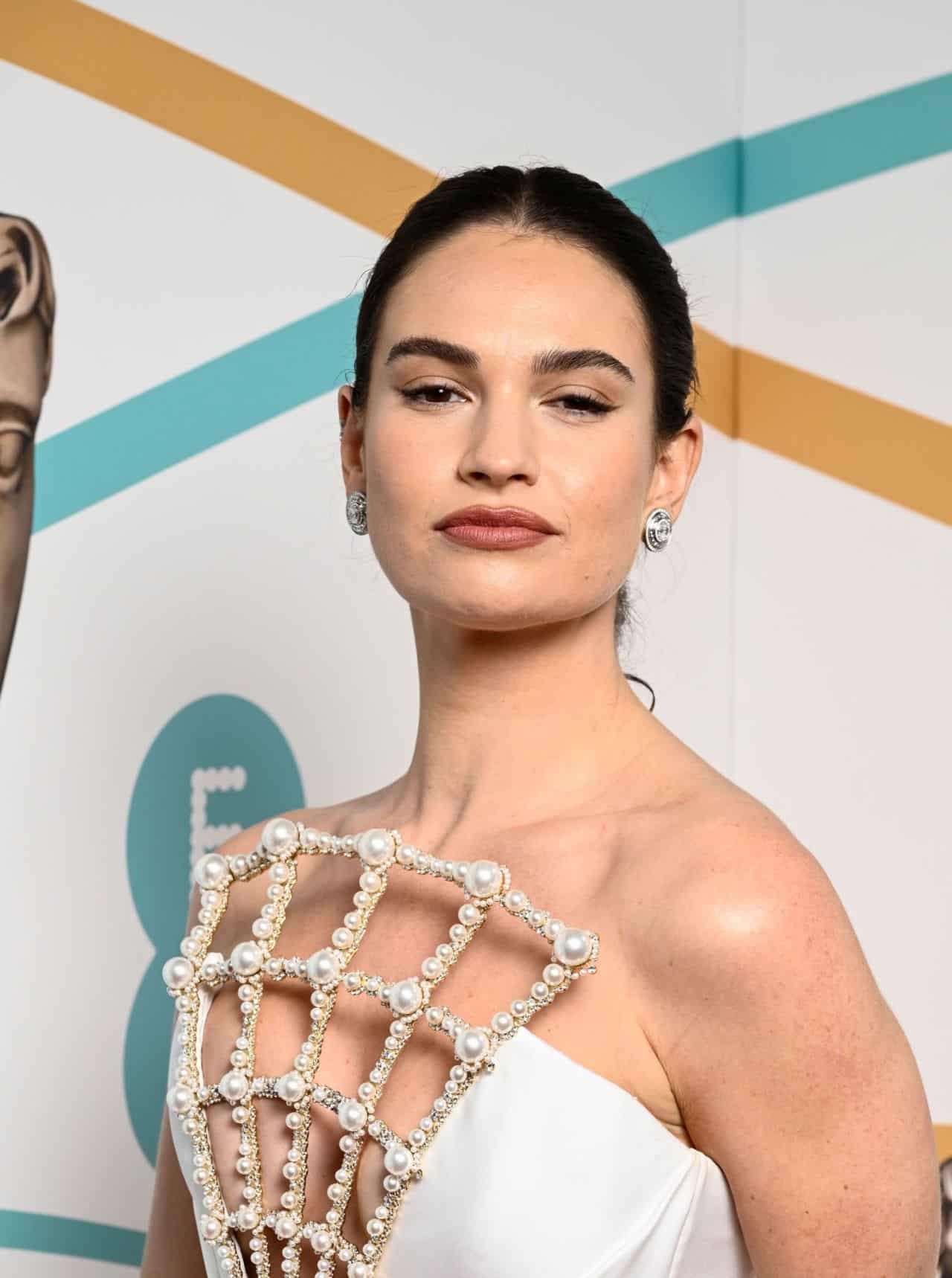 Lily James Stuns at the 2023 BAFTAs in a Custom Tamara Ralph Gown