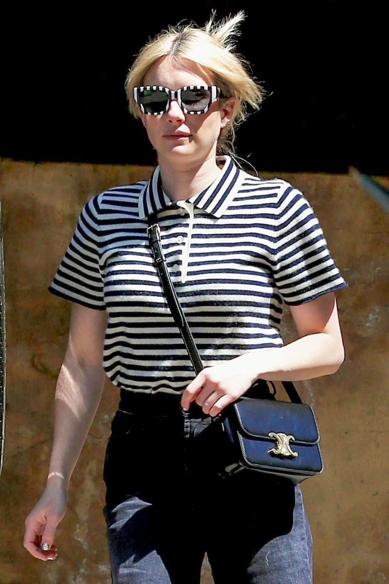 Emma Roberts Runs Errands in a Striped Shirt and Matching Sunglasses