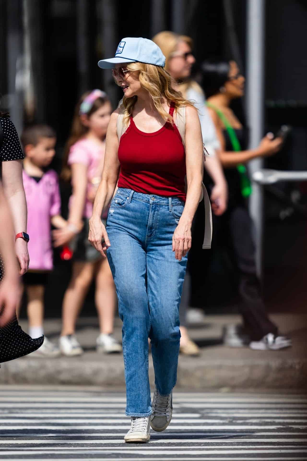 Heather Graham Looks Vintage Chic in a Red Tank Top and Jeans