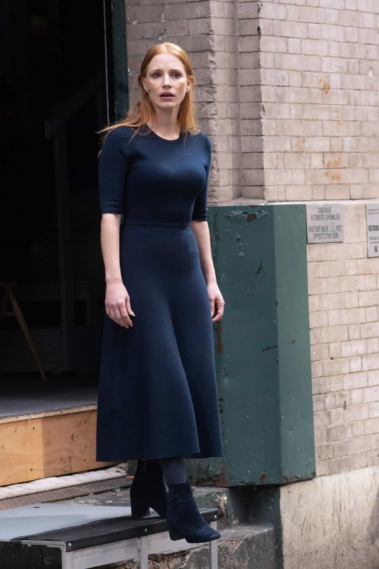 Jessica Chastain Shines in Character as She Steps Out of the Theater