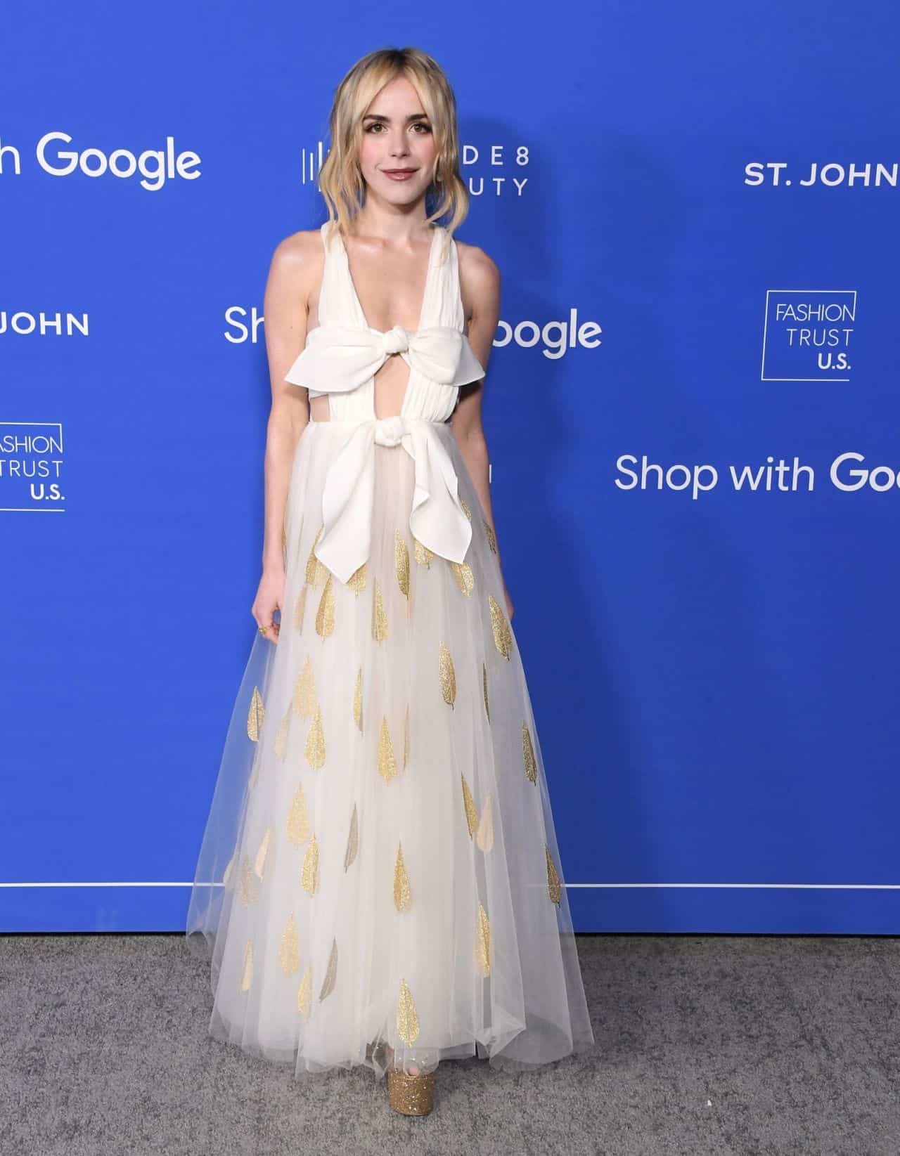 Kiernan Shipka Thrills in Angelic Dress at Fashion Trust U.S. Awards